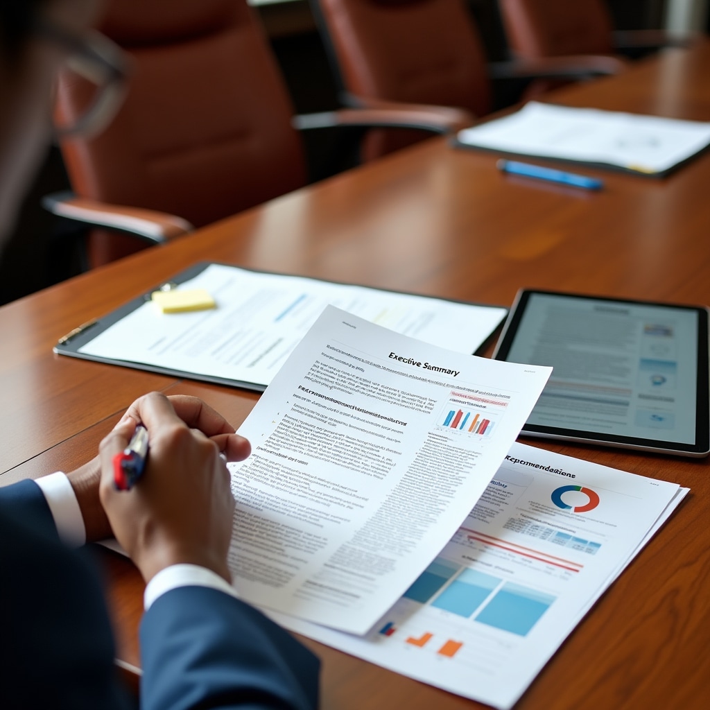 Business report document showing clear section headings, executive summary, and organized data presentation